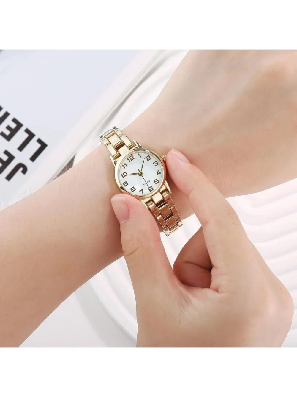 Women Gold White Small Thin Analog Bracelet Quartz Dainty Waterproof Wrist Watch